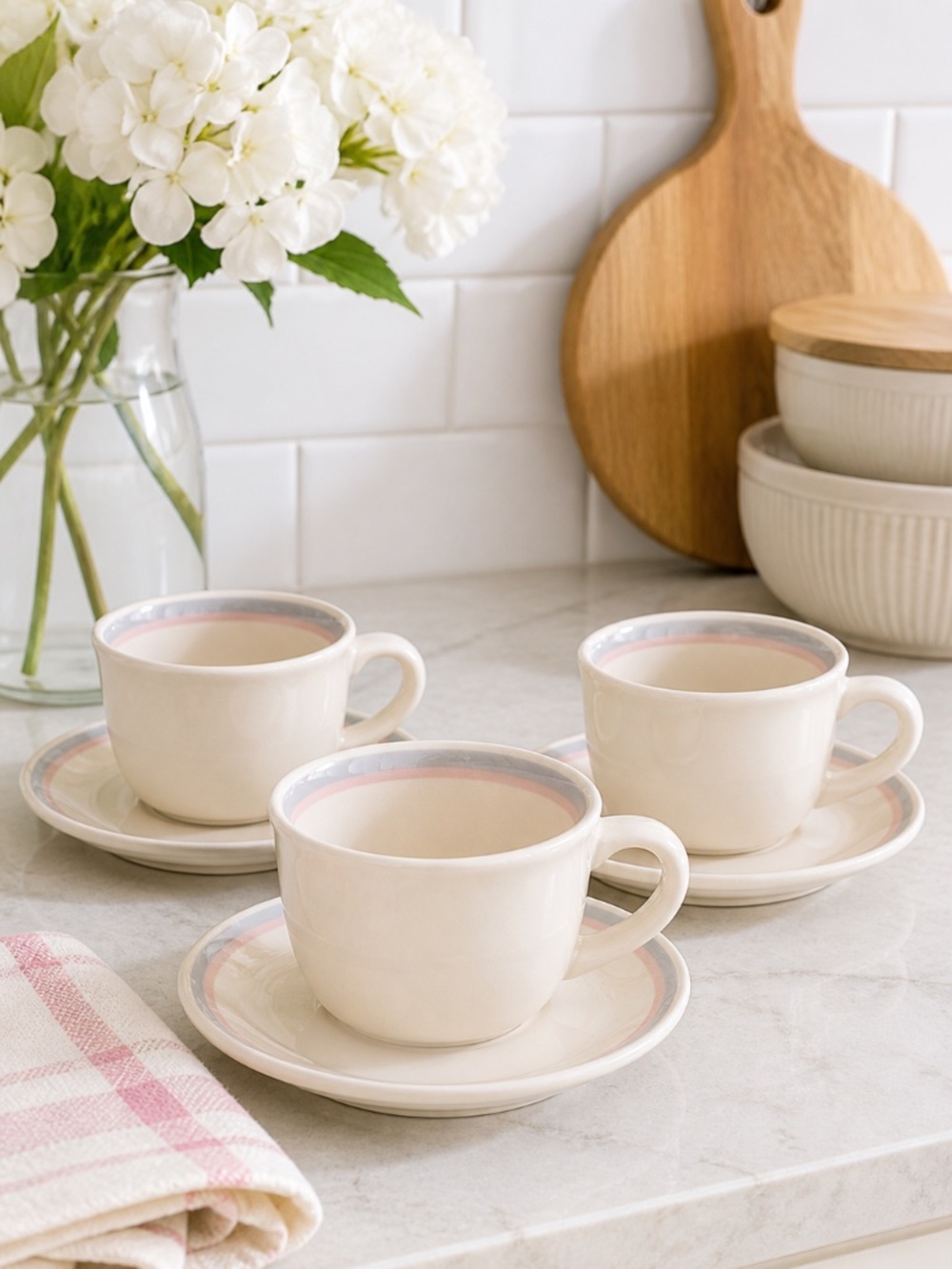 PFALTZGRAFF Aura Pink  Flat Cup & Saucer Set Of 3